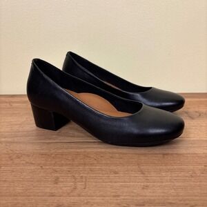 SOFTWALK Lynn Pump In Black Women Size 6 Leather Low Block Heel Office Comfy